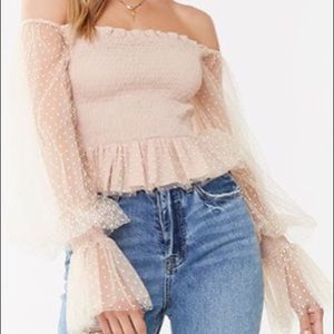 NWT Smocked Off-the-Shoulder Crop Top